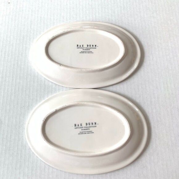 2 Rae Dunn Artisan Collection Magenta Let’s Eat Ovals Snack Appetizer Plates - Picture 4 of 10